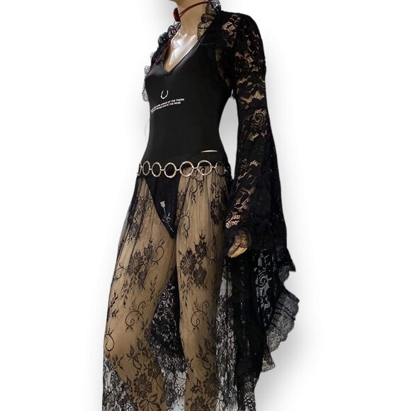 Black Floral Lace Sheer Midi Skirt - NEW - Picture 5 of 5